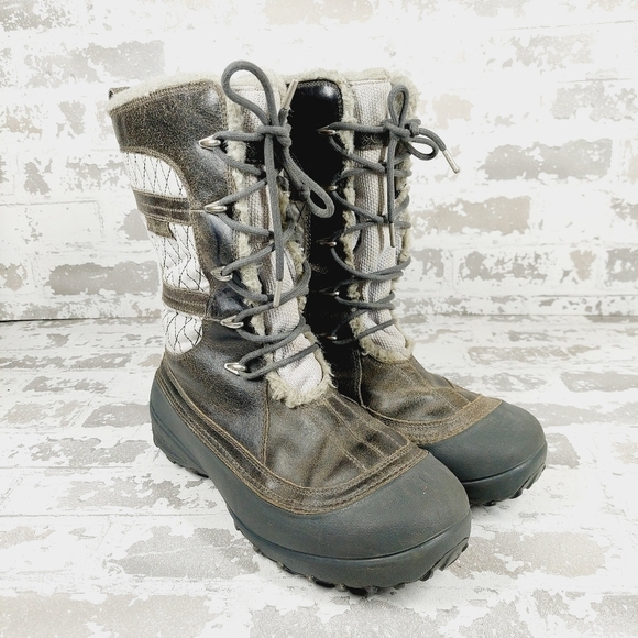Columbia Brown & White Leather Heather Canyon Waterproof Cold Weather Boots C416 - Picture 4 of 13